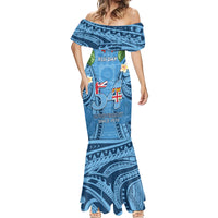 Fiji Day Mermaid Dress Happy 54 Years Of Independence Tapa Pattern Blue LT14 - Polynesian Pride