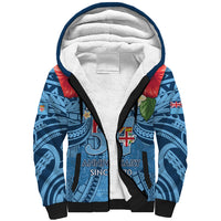 Fiji Day Sherpa Hoodie Happy 54 Years Of Independence Tapa Pattern Blue LT14 Unisex Blue - Polynesian Pride