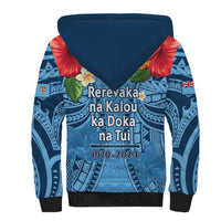 Fiji Day Sherpa Hoodie Happy 54 Years Of Independence Tapa Pattern Blue LT14 - Polynesian Pride