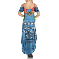 Fiji Day Summer Maxi Dress Happy 54 Years Of Independence Tapa Pattern Blue LT14 - Polynesian Pride