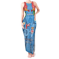 Fiji Day Tank Maxi Dress Happy 54 Years Of Independence Tapa Pattern Blue LT14 Women Blue - Polynesian Pride