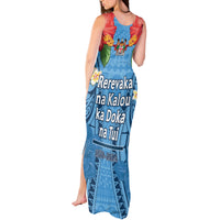 Fiji Day Tank Maxi Dress Happy 54 Years Of Independence Tapa Pattern Blue LT14 - Polynesian Pride