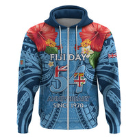 Fiji Day Zip Hoodie Happy 54 Years Of Independence Tapa Pattern Blue