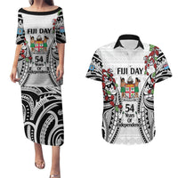 Fiji Day Couples Matching Puletasi and Hawaiian Shirt Happy 54 Years Of Independence Tapa Pattern White LT14 White - Polynesian Pride