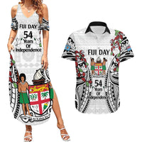 Fiji Day Couples Matching Summer Maxi Dress and Hawaiian Shirt Happy 54 Years Of Independence Tapa Pattern White LT14 White - Polynesian Pride