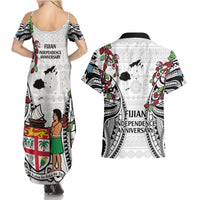 Fiji Day Couples Matching Summer Maxi Dress and Hawaiian Shirt Happy 54 Years Of Independence Tapa Pattern White LT14 - Polynesian Pride