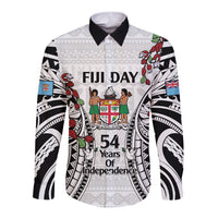 Fiji Day Long Sleeve Button Shirt Happy 54 Years Of Independence Tapa Pattern White LT14 Unisex White - Polynesian Pride