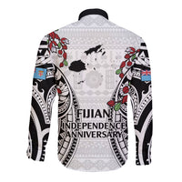 Fiji Day Long Sleeve Button Shirt Happy 54 Years Of Independence Tapa Pattern White LT14 - Polynesian Pride