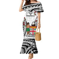 Fiji Day Mermaid Dress Happy 54 Years Of Independence Tapa Pattern White LT14 Women White - Polynesian Pride