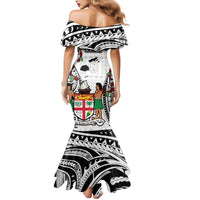 Fiji Day Mermaid Dress Happy 54 Years Of Independence Tapa Pattern White LT14 - Polynesian Pride
