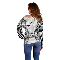 Fiji Day Off Shoulder Sweater Happy 54 Years Of Independence Tapa Pattern White