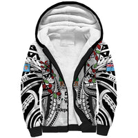 Fiji Day Sherpa Hoodie Happy 54 Years Of Independence Tapa Pattern White LT14 Unisex White - Polynesian Pride