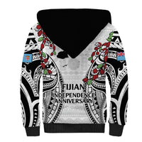 Fiji Day Sherpa Hoodie Happy 54 Years Of Independence Tapa Pattern White LT14 - Polynesian Pride