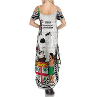 Fiji Day Summer Maxi Dress Happy 54 Years Of Independence Tapa Pattern White LT14 - Polynesian Pride