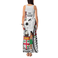 Fiji Day Tank Maxi Dress Happy 54 Years Of Independence Tapa Pattern White LT14 - Polynesian Pride