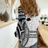 Fiji Day Women Casual Shirt Happy 54 Years Of Independence Tapa Pattern White