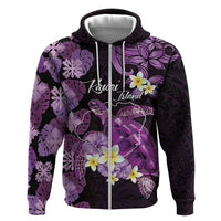 Personalised Aloha Hawaii Kauai Island Hoodie Garden Isle Map Sea Turtle Plumeria LT14 Zip Hoodie Purple - Polynesian Pride