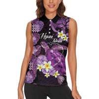 Personalised Aloha Hawaii Kauai Island Women Sleeveless Polo Shirt Garden Isle Map Sea Turtle Plumeria