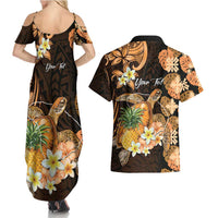 Personalised Aloha Hawaii Lanai Island Couples Matching Summer Maxi Dress and Hawaiian Shirt Pineapple Isle Map Sea Turtle Plumeria