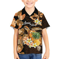 Personalised Aloha Hawaii Lanai Island Kid Hawaiian Shirt Pineapple Isle Map Sea Turtle Plumeria LT14 Kid Orange - Polynesian Pride