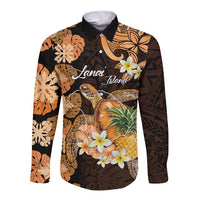 Personalised Aloha Hawaii Lanai Island Long Sleeve Button Shirt Pineapple Isle Map Sea Turtle Plumeria LT14 Unisex Orange - Polynesian Pride