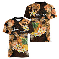 Personalised Aloha Hawaii Lanai Island Women V-Neck T-Shirt Pineapple Isle Map Sea Turtle Plumeria LT14 - Polynesian Pride