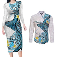 Personalised Aloha Hawaii Kahoolawe Island Couples Matching Long Sleeve Bodycon Dress and Long Sleeve Button Shirt Target Isle Map With Humpback Whale