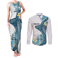Personalised Aloha Hawaii Kahoolawe Island Couples Matching Tank Maxi Dress and Long Sleeve Button Shirt Target Isle Map With Humpback Whale