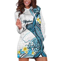Personalised Aloha Hawaii Kahoolawe Island Hoodie Dress Target Isle Map With Humpback Whale LT14 Blue - Polynesian Pride