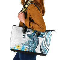 Personalised Aloha Hawaii Kahoolawe Island Leather Tote Bag Target Isle Map With Humpback Whale LT14 Blue - Polynesian Pride