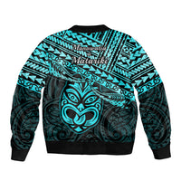Matariki New Zealand Bomber Jacket Maori New Year Tiki Turquoise Version LT14