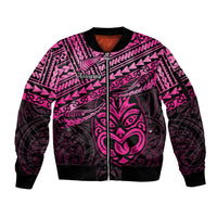 Personalised Matariki New Zealand Sleeve Zip Bomber Jacket Maori New Year Tiki Pink Version LT14