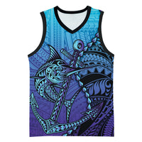 Personalised Polynesia Blue Marlin Fishing Basketball Jersey Marlin Anchor Tattoo Polynesian Pattern LT14 Unisex Purple - Polynesian Pride