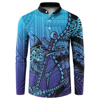 Personalised Polynesia Blue Marlin Fishing Button Sweatshirt Marlin Anchor Tattoo Polynesian Pattern