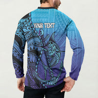 Personalised Polynesia Blue Marlin Fishing Button Sweatshirt Marlin Anchor Tattoo Polynesian Pattern
