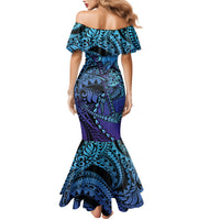 Personalised Polynesia Blue Marlin Fishing Family Matching Mermaid Dress and Hawaiian Shirt Marlin Anchor Tattoo Polynesian Pattern