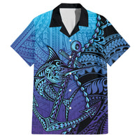 Personalised Polynesia Blue Marlin Fishing Family Matching Puletasi and Hawaiian Shirt Marlin Anchor Tattoo Polynesian Pattern LT14 Dad's Shirt - Short Sleeve Purple - Polynesian Pride