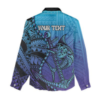 Personalised Polynesia Blue Marlin Fishing Women Casual Shirt Marlin Anchor Tattoo Polynesian Pattern