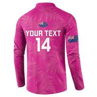 Custom New Zealand Silver Fern Rugby Button Sweatshirt Go Aotearoa - Pink Version
