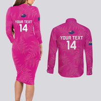 Custom New Zealand Silver Fern Rugby Couples Matching Long Sleeve Bodycon Dress and Long Sleeve Button Shirt Go Aotearoa - Pink Version