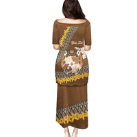 Personalised Tonga Language Week Family Matching Puletasi and Hawaiian Shirt Malo e Lelei Tongan Ngatu Pattern - Brown