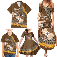 Personalised Tonga Language Week Family Matching Summer Maxi Dress and Hawaiian Shirt Malo e Lelei Tongan Ngatu Pattern - Brown LT14 - Polynesian Pride