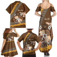 Personalised Tonga Language Week Family Matching Summer Maxi Dress and Hawaiian Shirt Malo e Lelei Tongan Ngatu Pattern - Brown LT14 - Polynesian Pride