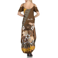 Personalised Tonga Language Week Family Matching Summer Maxi Dress and Hawaiian Shirt Malo e Lelei Tongan Ngatu Pattern - Brown LT14 - Polynesian Pride