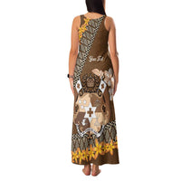 Personalised Tonga Language Week Family Matching Tank Maxi Dress and Hawaiian Shirt Malo e Lelei Tongan Ngatu Pattern - Brown LT14 - Polynesian Pride