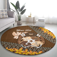 Personalised Tonga Language Week Round Carpet Malo e Lelei Tongan Ngatu Pattern - Brown LT14 - Polynesian Pride