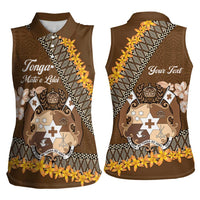 Personalised Tonga Language Week Women Sleeveless Polo Shirt Malo e Lelei Tongan Ngatu Pattern - Brown LT14 - Polynesian Pride