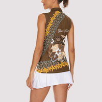 Personalised Tonga Language Week Women Sleeveless Polo Shirt Malo e Lelei Tongan Ngatu Pattern - Brown LT14 - Polynesian Pride