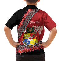 Personalised Tonga Language Week Family Matching Tank Maxi Dress and Hawaiian Shirt Malo e Lelei Tongan Ngatu Pattern - Red LT14 - Polynesian Pride