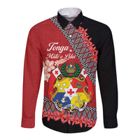 Personalised Tonga Language Week Long Sleeve Button Shirt Malo e Lelei Tongan Ngatu Pattern - Red LT14 Unisex Red - Polynesian Pride